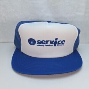 Vintage Service Industry Services Divisions Trucker Hat Cap Blue Snapback